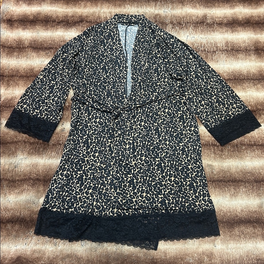 Knix Modal Lace Trim Robe Savanna Leopard